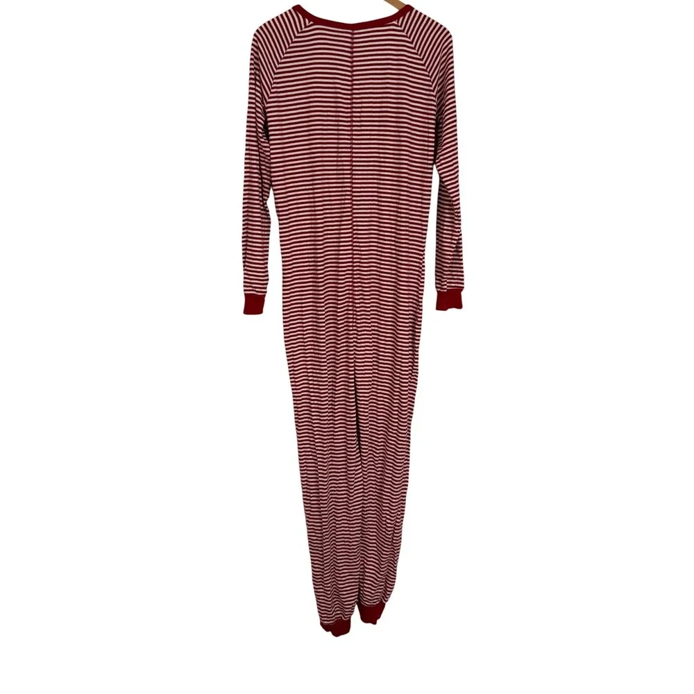 Burts Bees Organic Cotton Striped Union Suit Pajamas Womens Size XL Red White